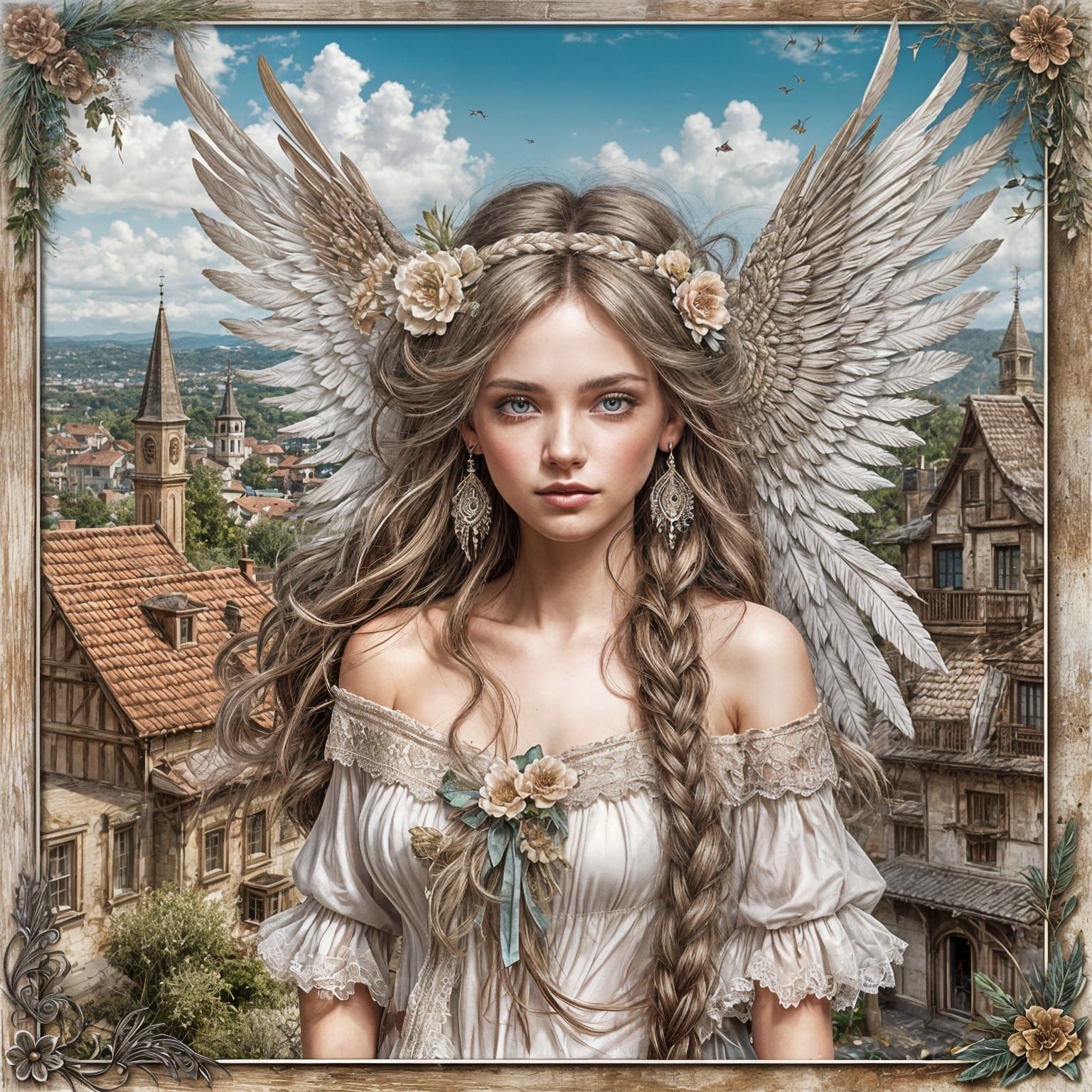 Boho Angel Scrapbooking Paper Template Digital Art