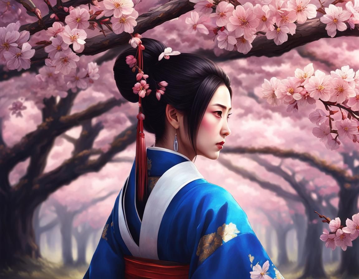 Onna-Musha with Katana in Ito Jakuchu Style