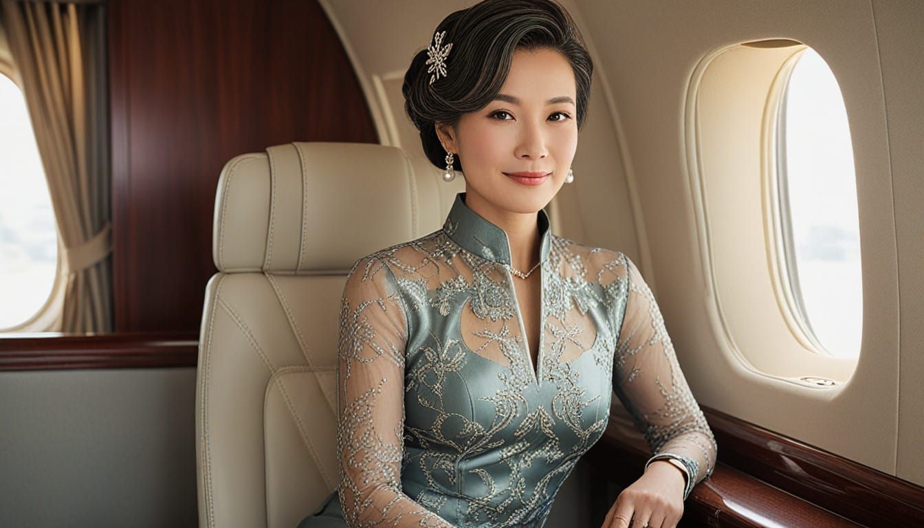 Elegant Chinese Businesswoman in Luxury Private Plane
