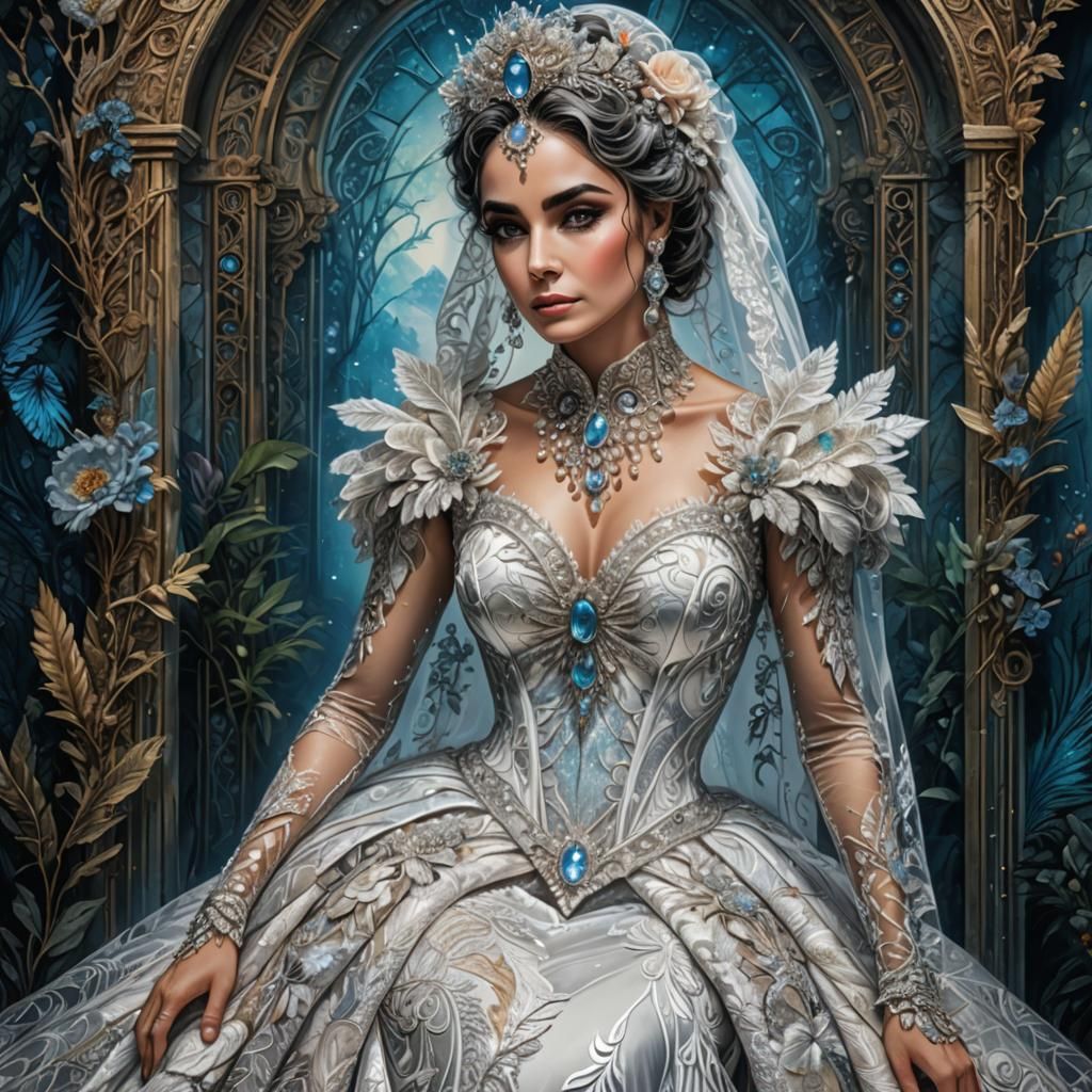 Cyberpunk Bridal Gown: Detailed Digital Illustration