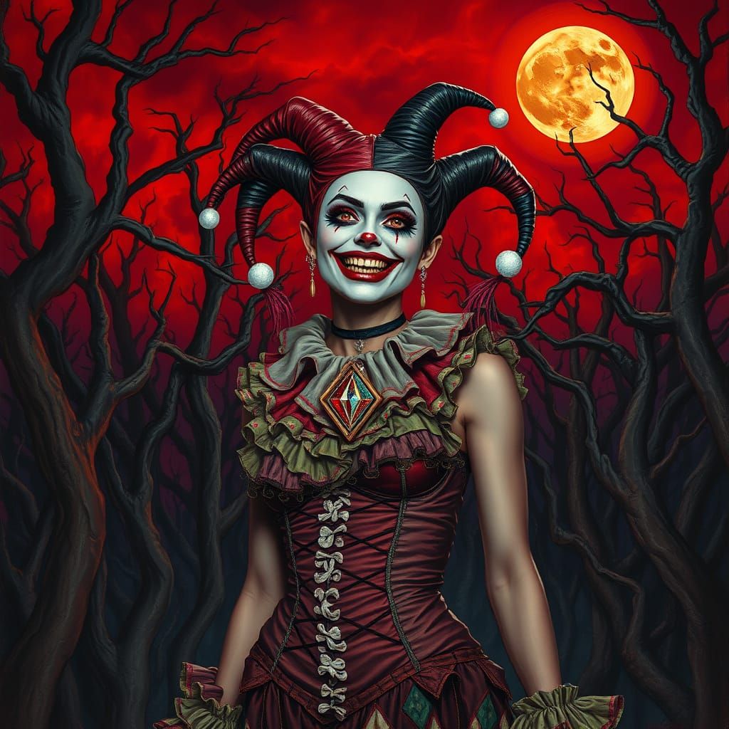 Gothic Horror Clowness in a Twisted Dark Forest