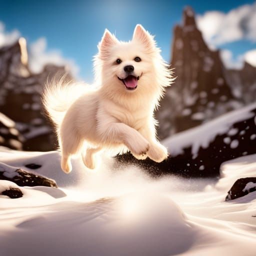 Happy Smiling Dog Jumps into Snowpile