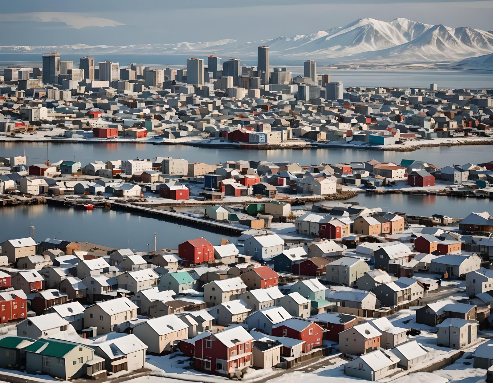 Coastal Port City Skyline in Japanese Style