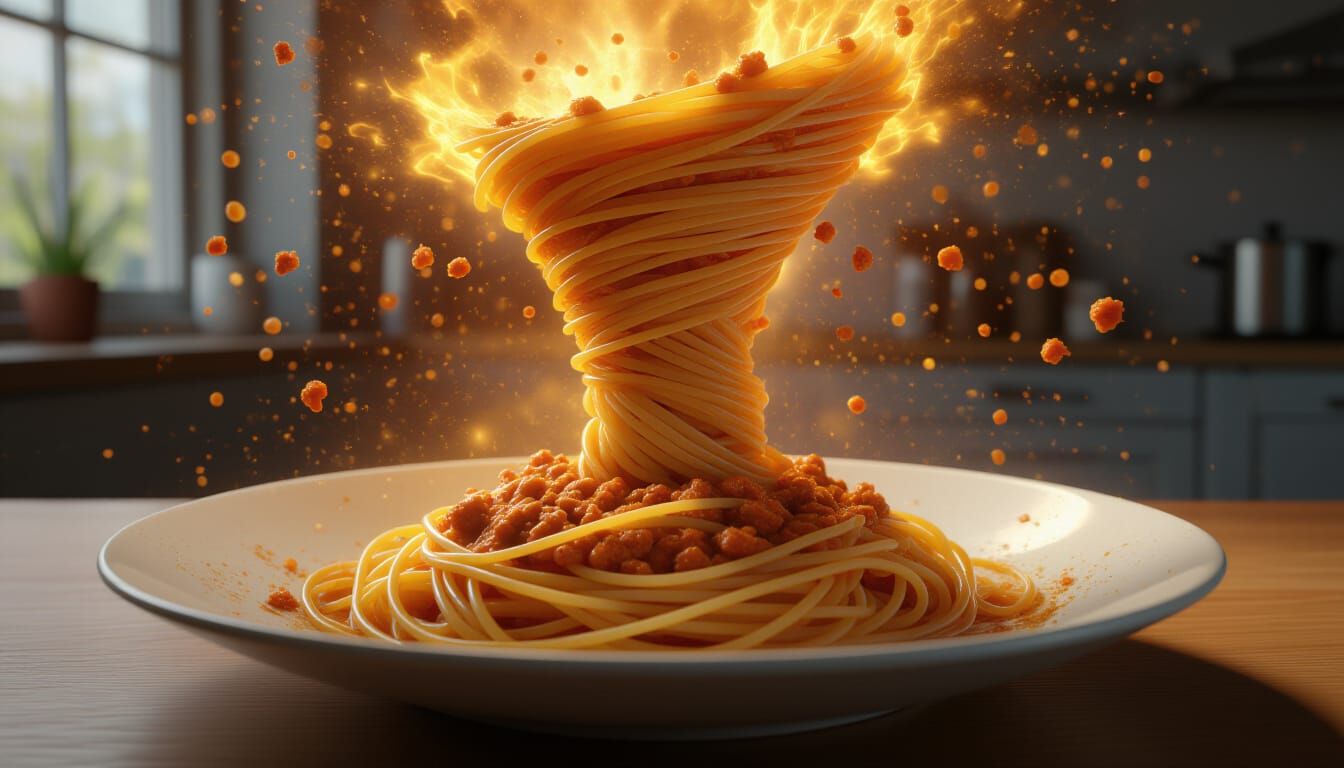 Spaghetti Bolognese Tornado Hyperrealistic Plate