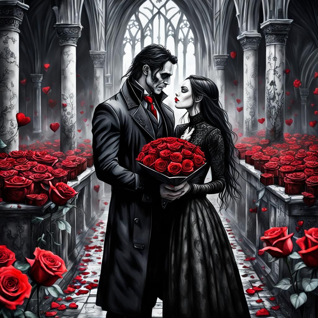 Gothic Valentine's Day Gift in Aquarelle Style