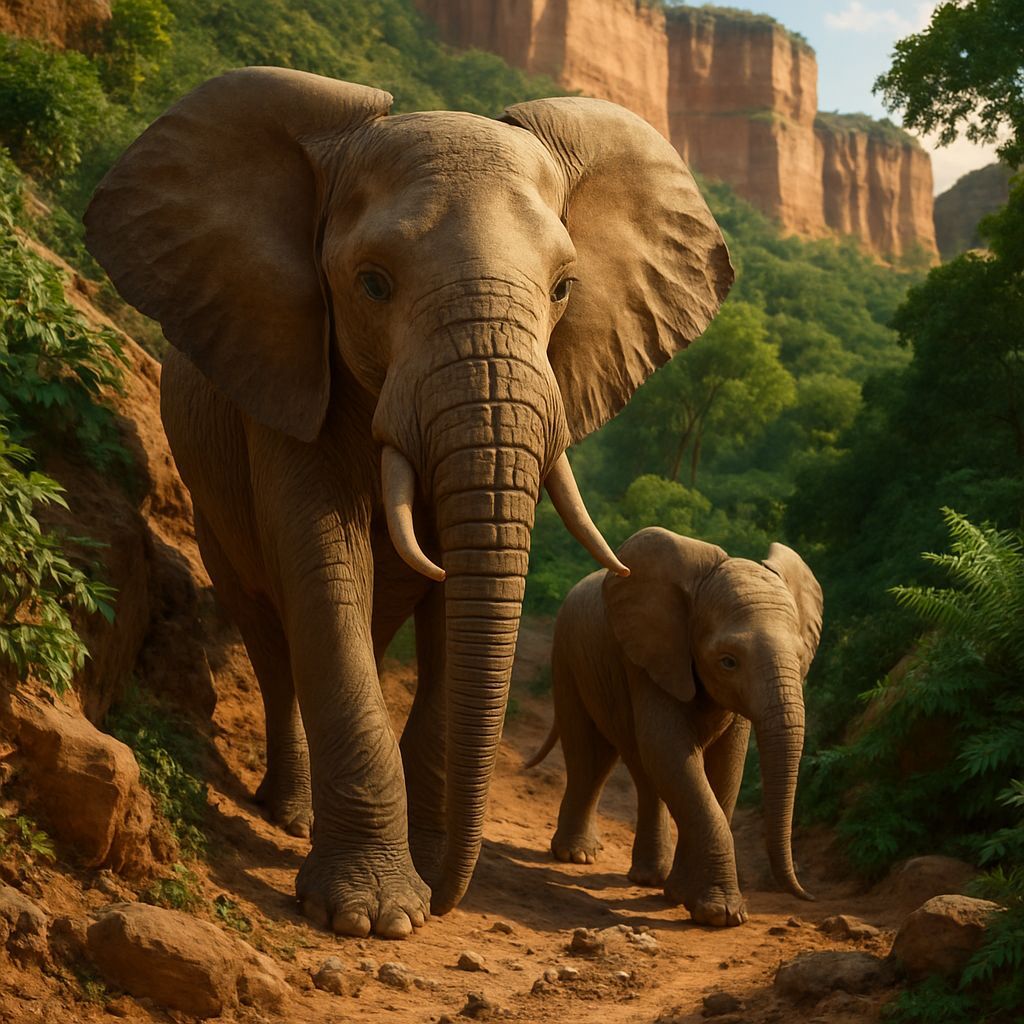 Elephants Descending Zimbabwe Cliffs in 3D