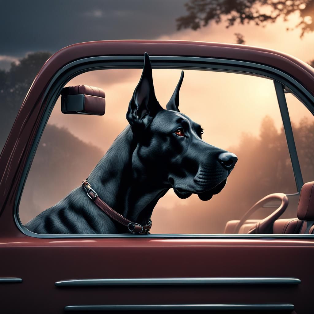 Great Dane Rides in Car: Fantasy Concept Art