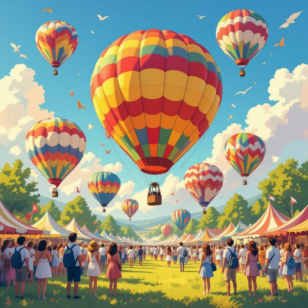 Hot Air Balloons Ascend Over Summer Festival