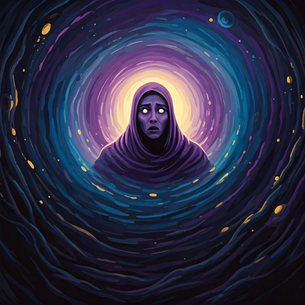 Figure in Purple Aura of Fear: Impressionist Dreamscape