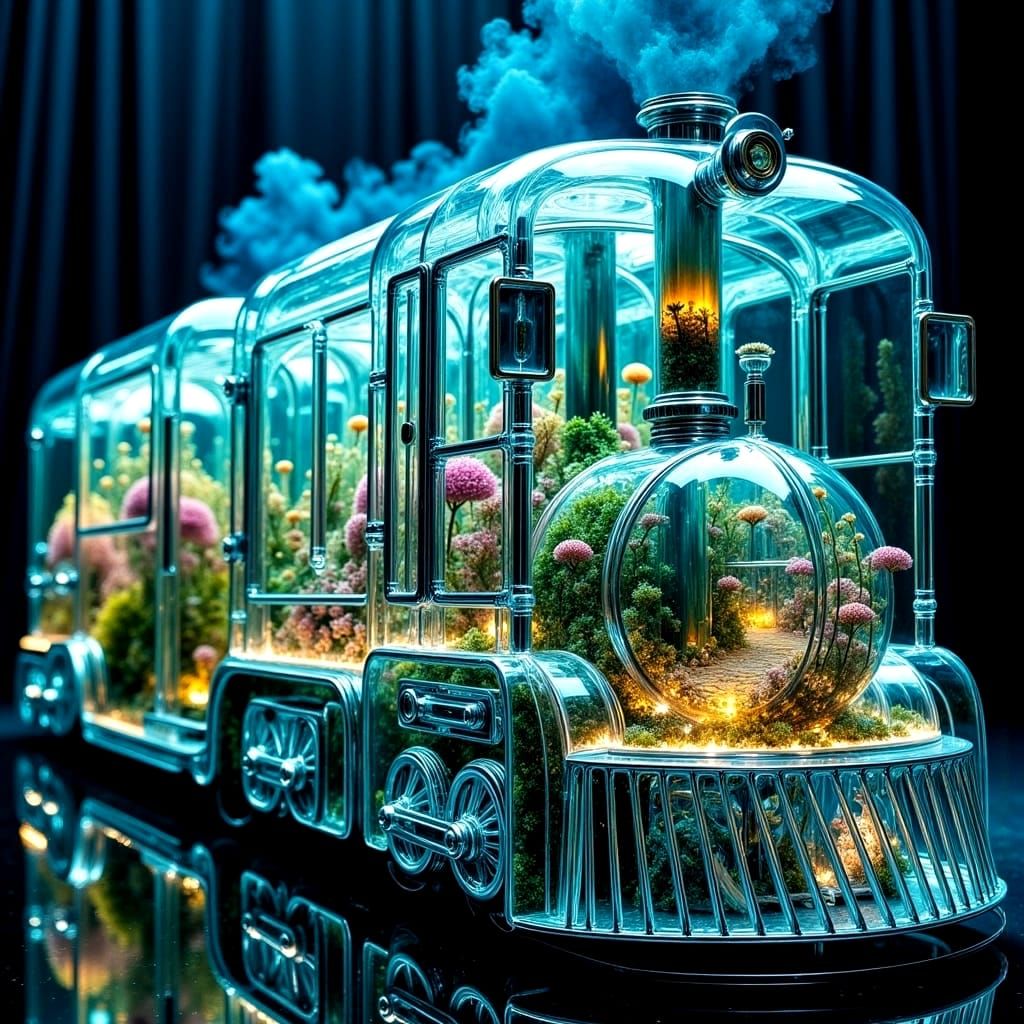 Transparent Glass Train Dreamscape in Surreal Style
