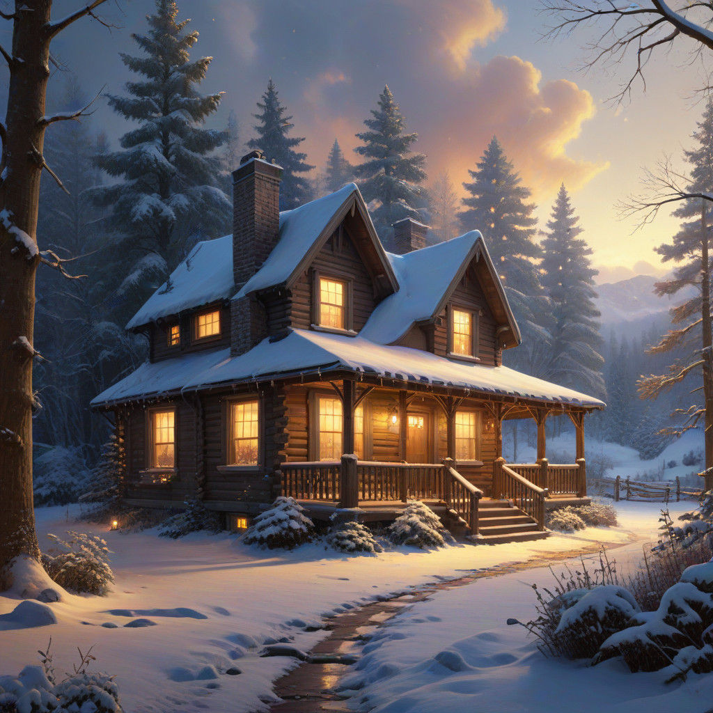 Cozy Winter Cabin Scene with Young Girl