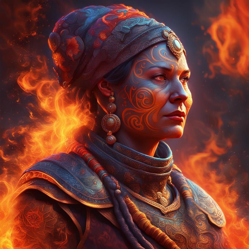 Fierce Mother Portrait in Ornate Armor