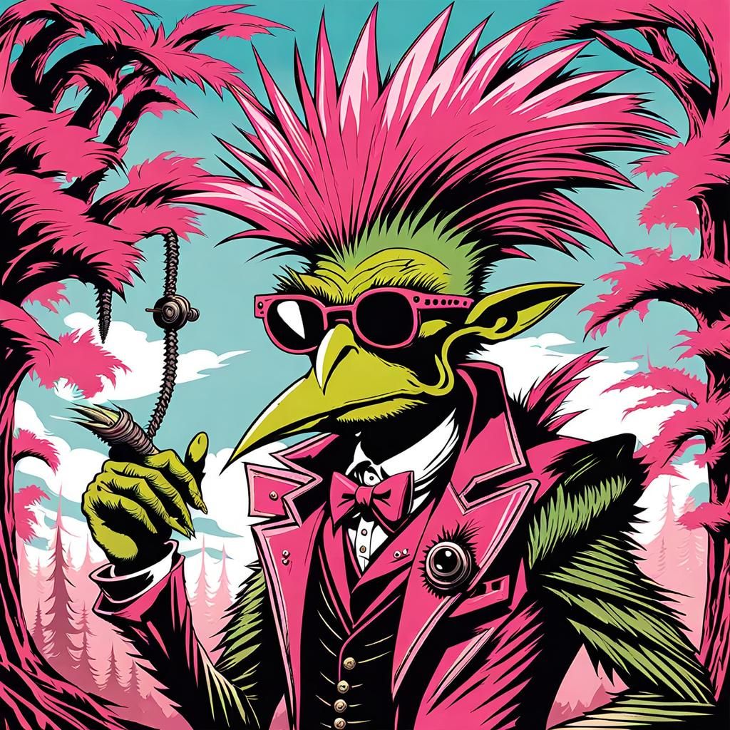 Steampunk Tree-Man Rapper in Pink Punkscape