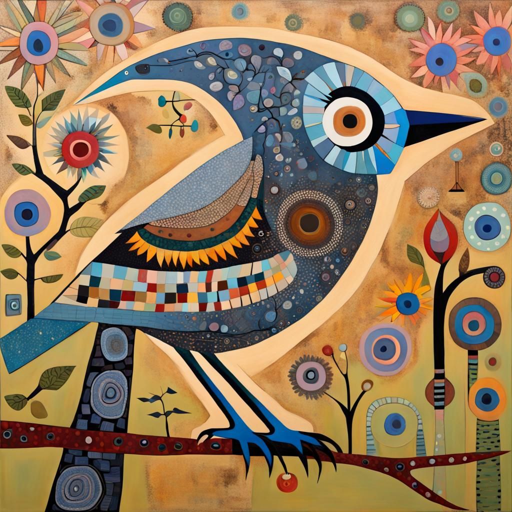 Bird Art Inspired by Folk and Surreal Styles
