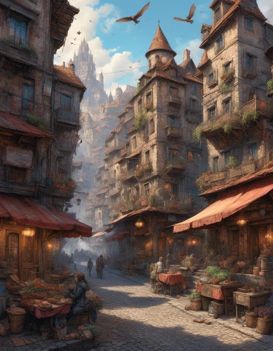 Winged Rats in City Streets: Fantasy Concept Art