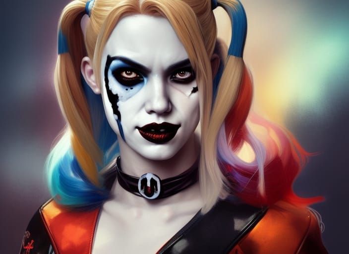 Harley Quinn Ghost Rider Portrait in Art Nouveau Style