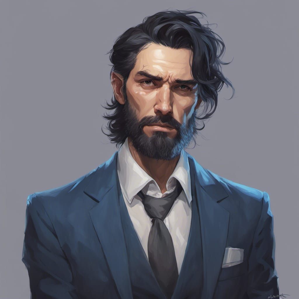 Pale Bearded Man Portrait in Hyperdetailed Style