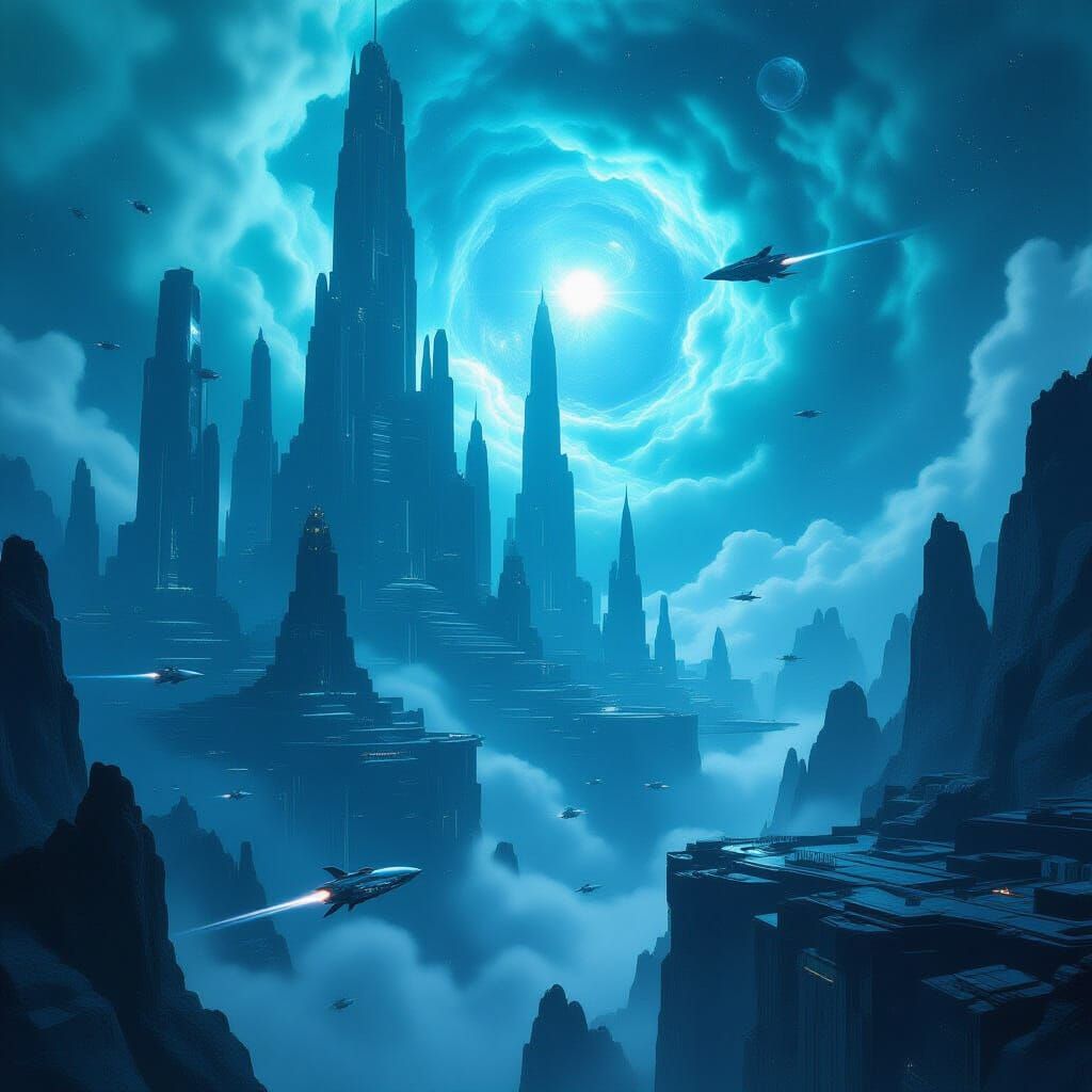 Ancient Alien City in Nebula, Epic Sci-Fi Concept Art