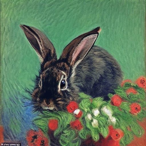 Rabbit Visits Satan in Impressionist & Baroque Style Art
