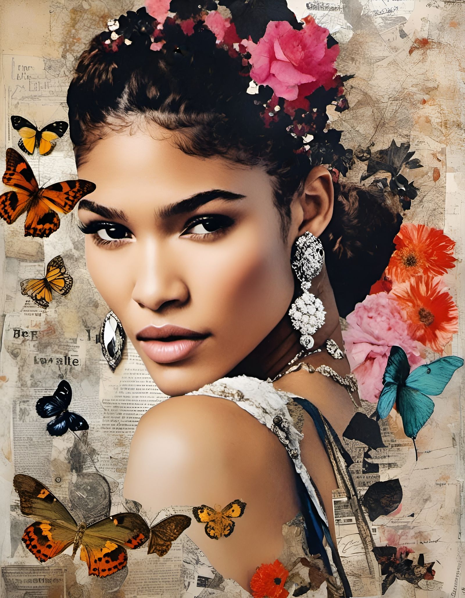Zendaya Collage Portrait in Mixed Media