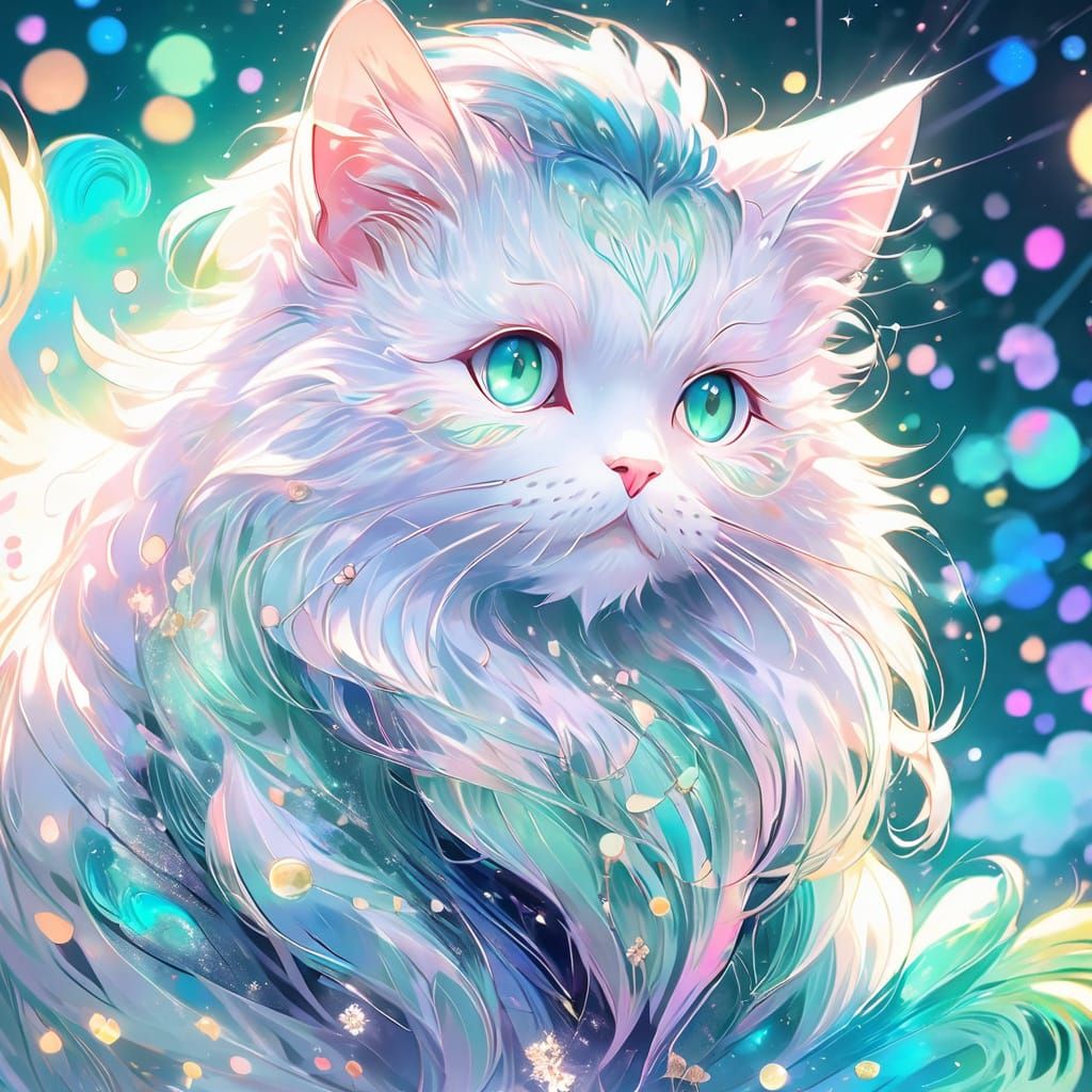 Anime Cat Portrait with Heterochromia in Kawaii Style