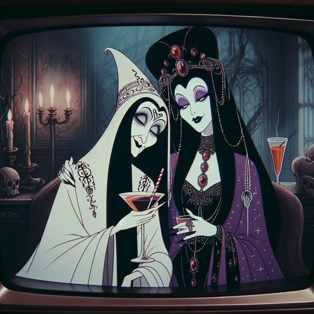 Elegant Gothic Witches Share Cocktails in a Haunted Drawing ...
