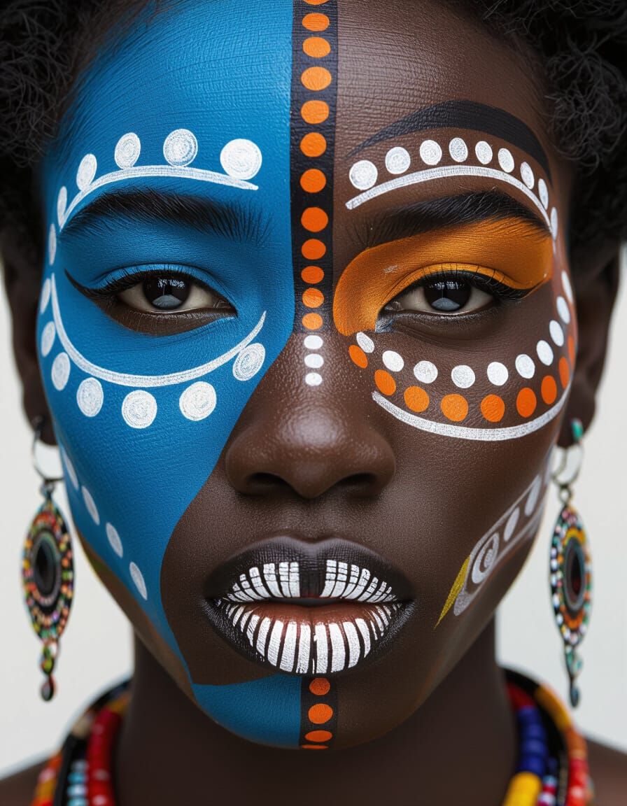 African Tribal Face Paint: Cultural Expression in Close-Up