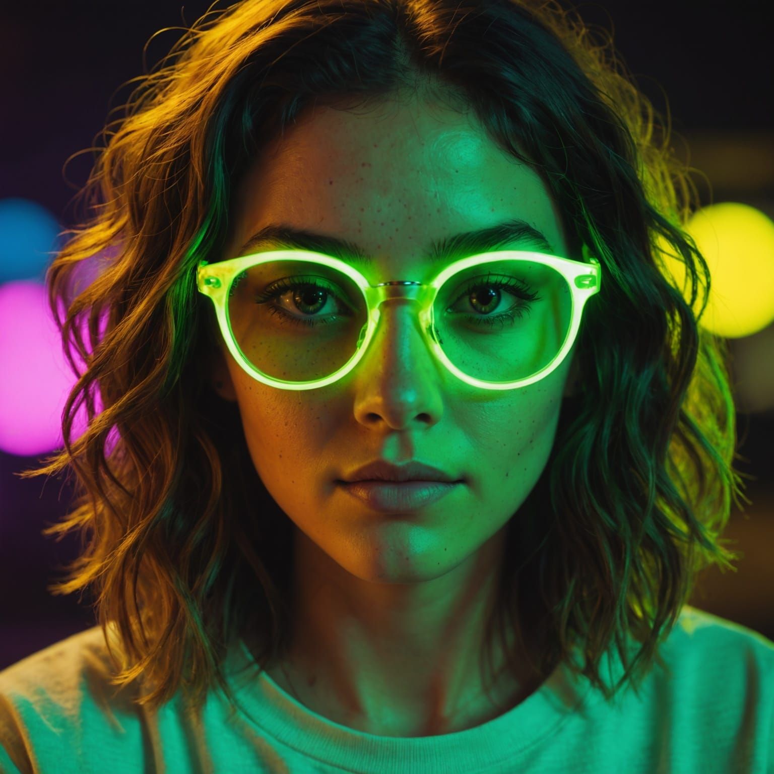 Neon Glow Portrait of a Young Woman