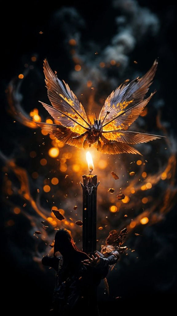 Moth Consumed by Flame in Dark, Intimate Setting