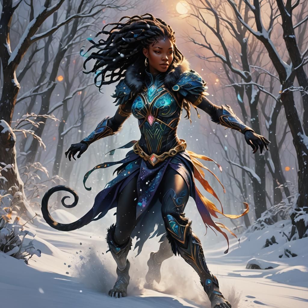 Panther Humanoid Vega in Snowy Winter Wonderland