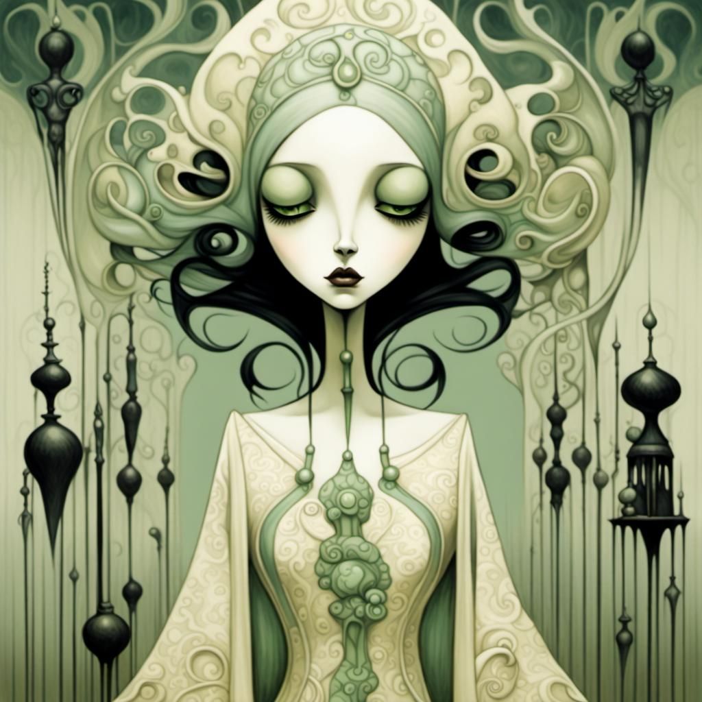 Abstract Lady in Dark Fantasy Gothic Style