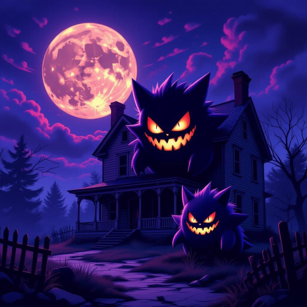 Haunted Mansion Under Full Moon in Purple Hues