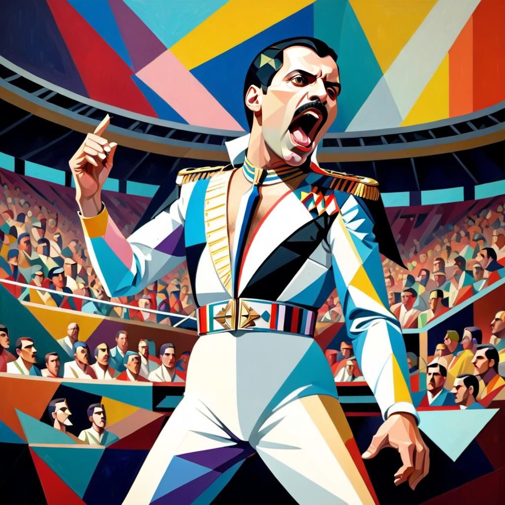 Freddie Mercury Cubist Portrait in Concert