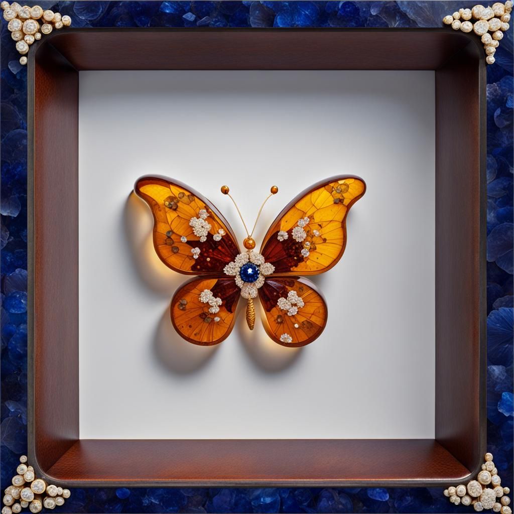 Crystallographic Butterfly on Flower in Precious Jewels