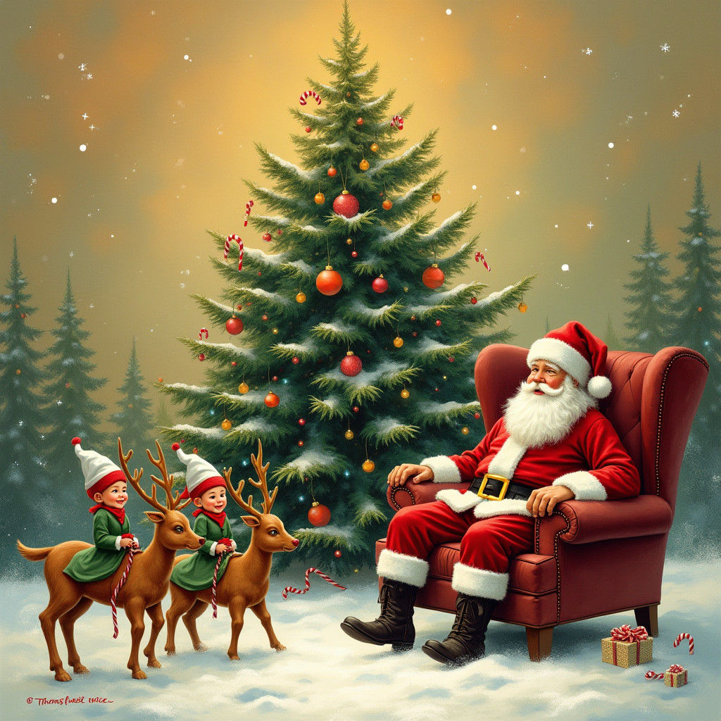 Festive Winter Wonderland Scene with Santa Claus