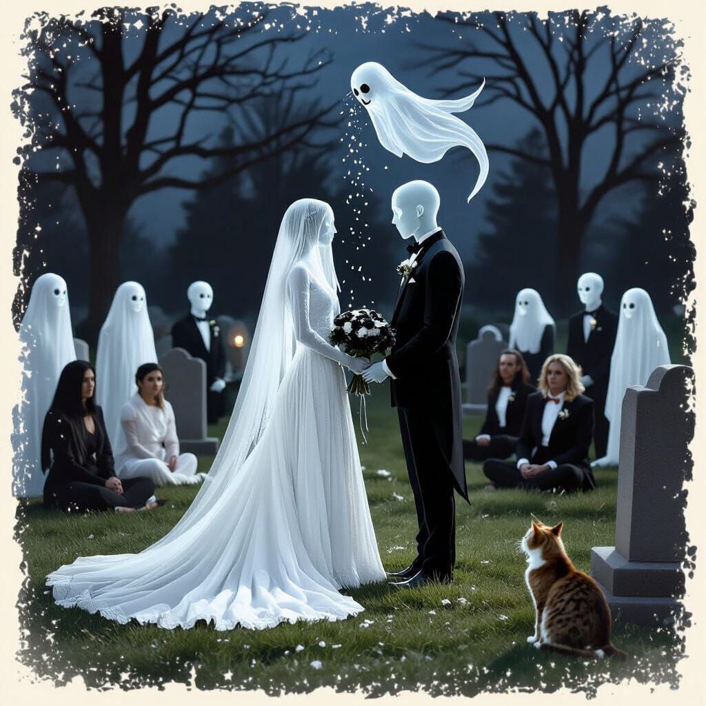 Ghostly Graveyard Wedding Under Full Moon