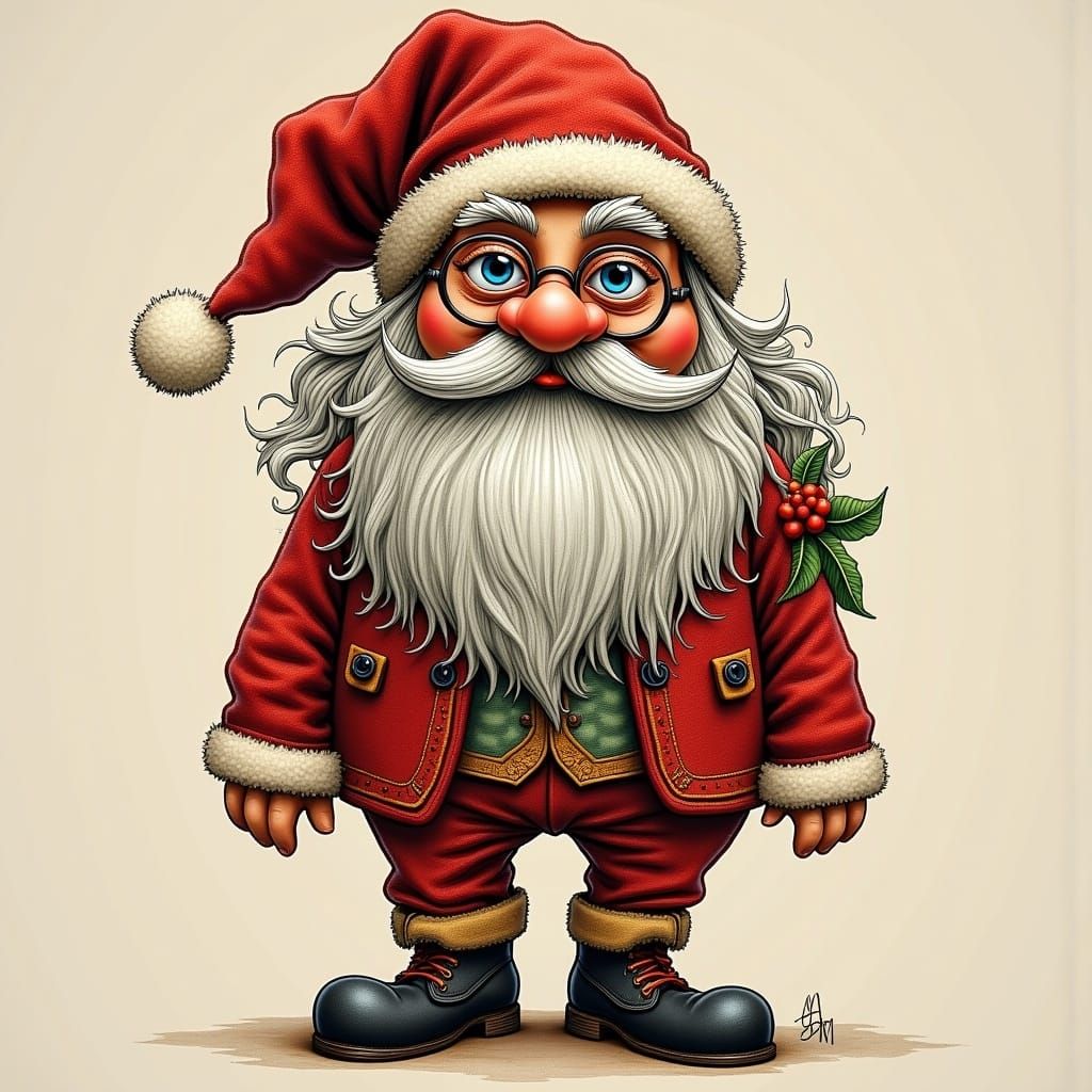 Whimsical Folk-Art Santa Claus in Digital Art