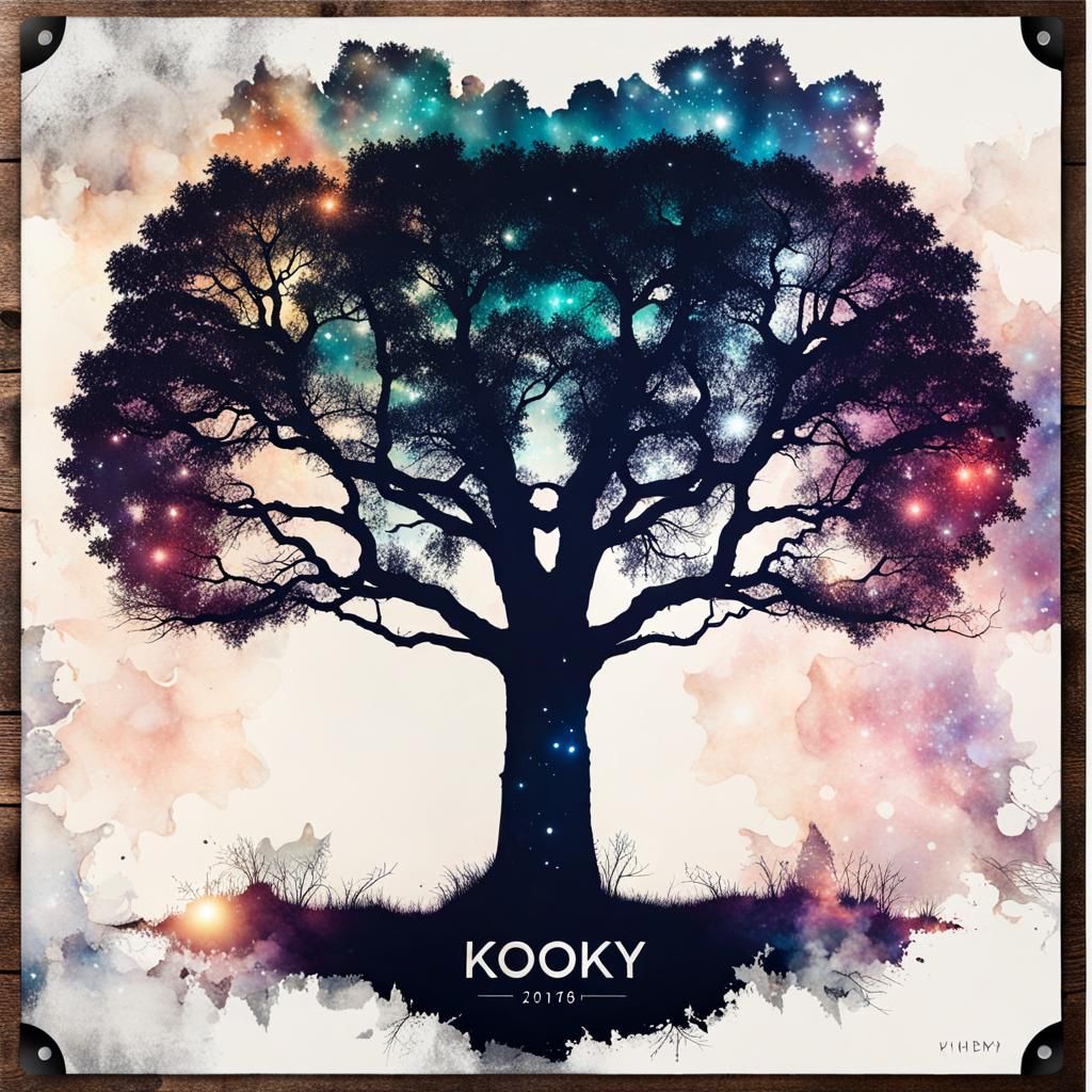 Hyperreal Magical Tree Postcard in Hippie-Grunge Style