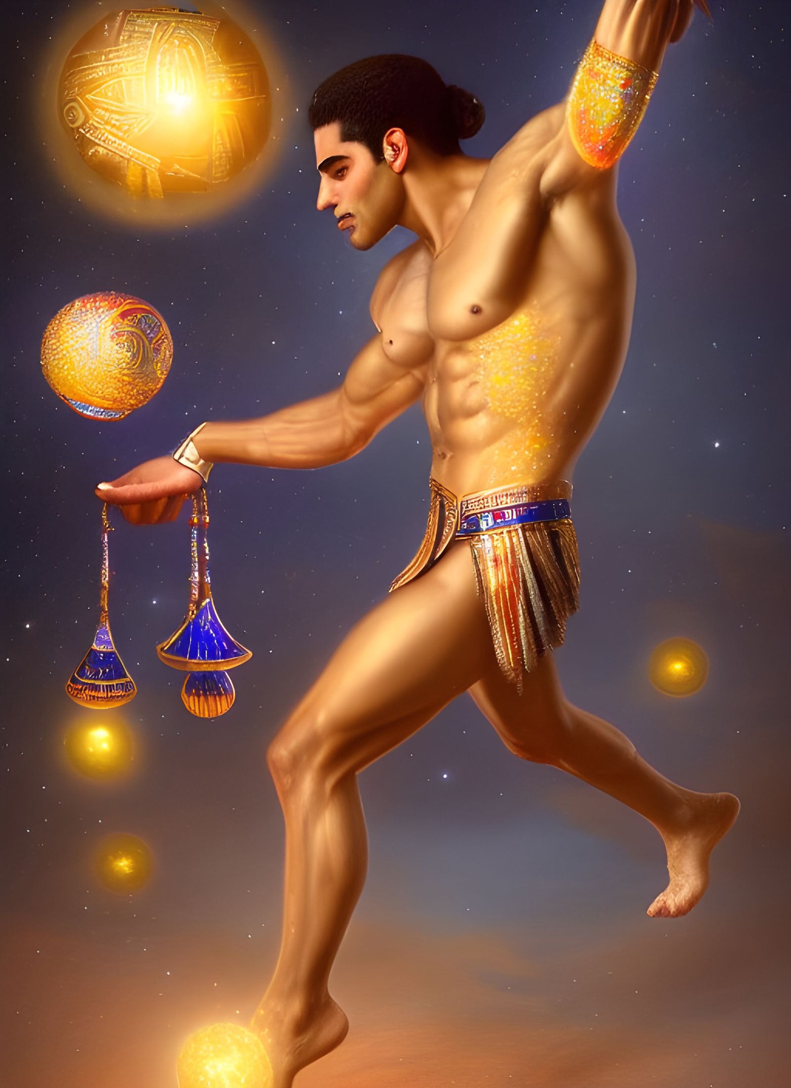 Celestial Egyptian Juggler with Crystal Balls