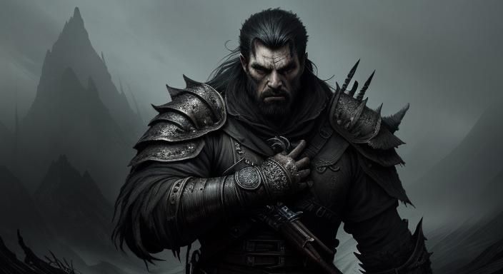 Branded Assassin Battling Beasts in Dark Fantasy Style