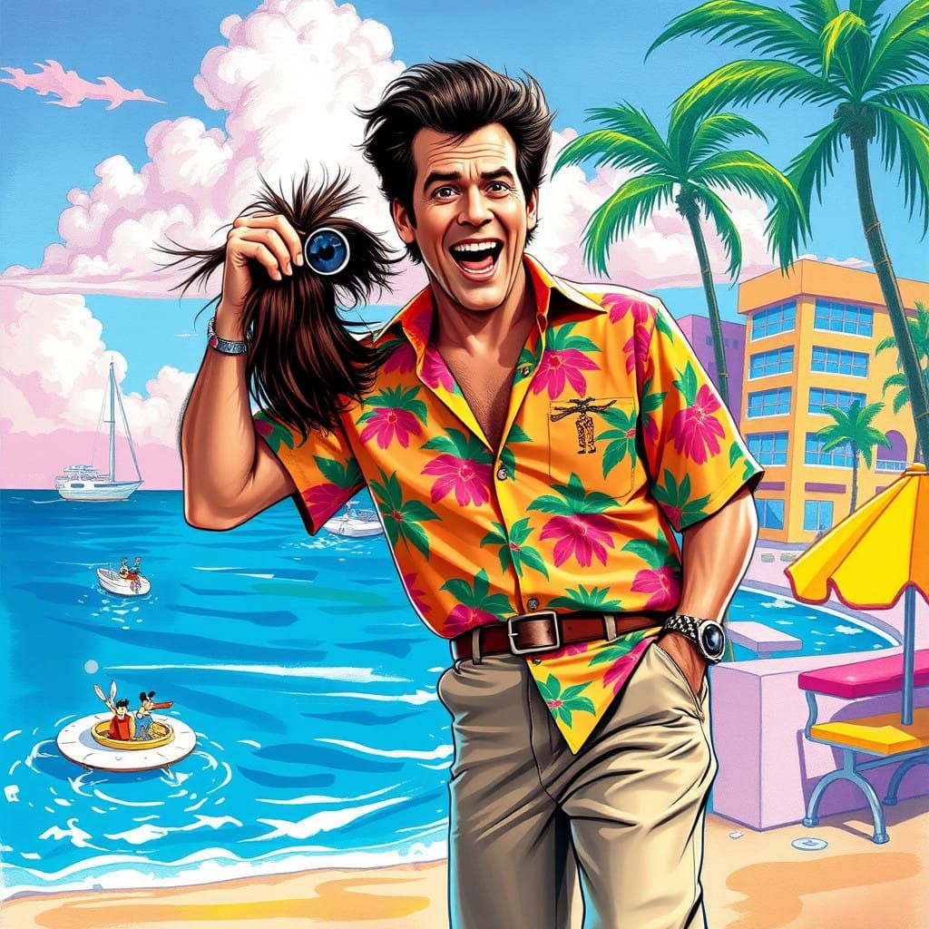 Zany Ace Ventura in Vibrant 90s Miami