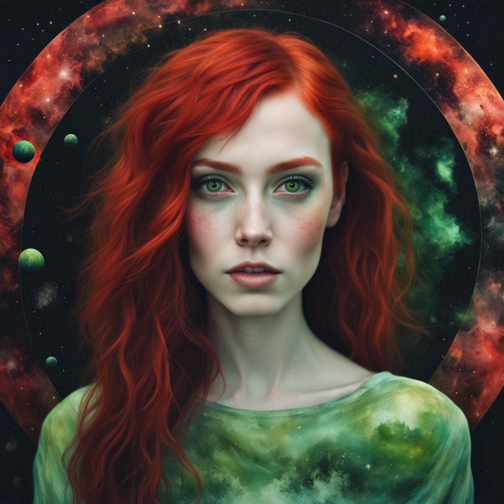 Cosmic Artist Girl Portrait in a Cosmic Landscape