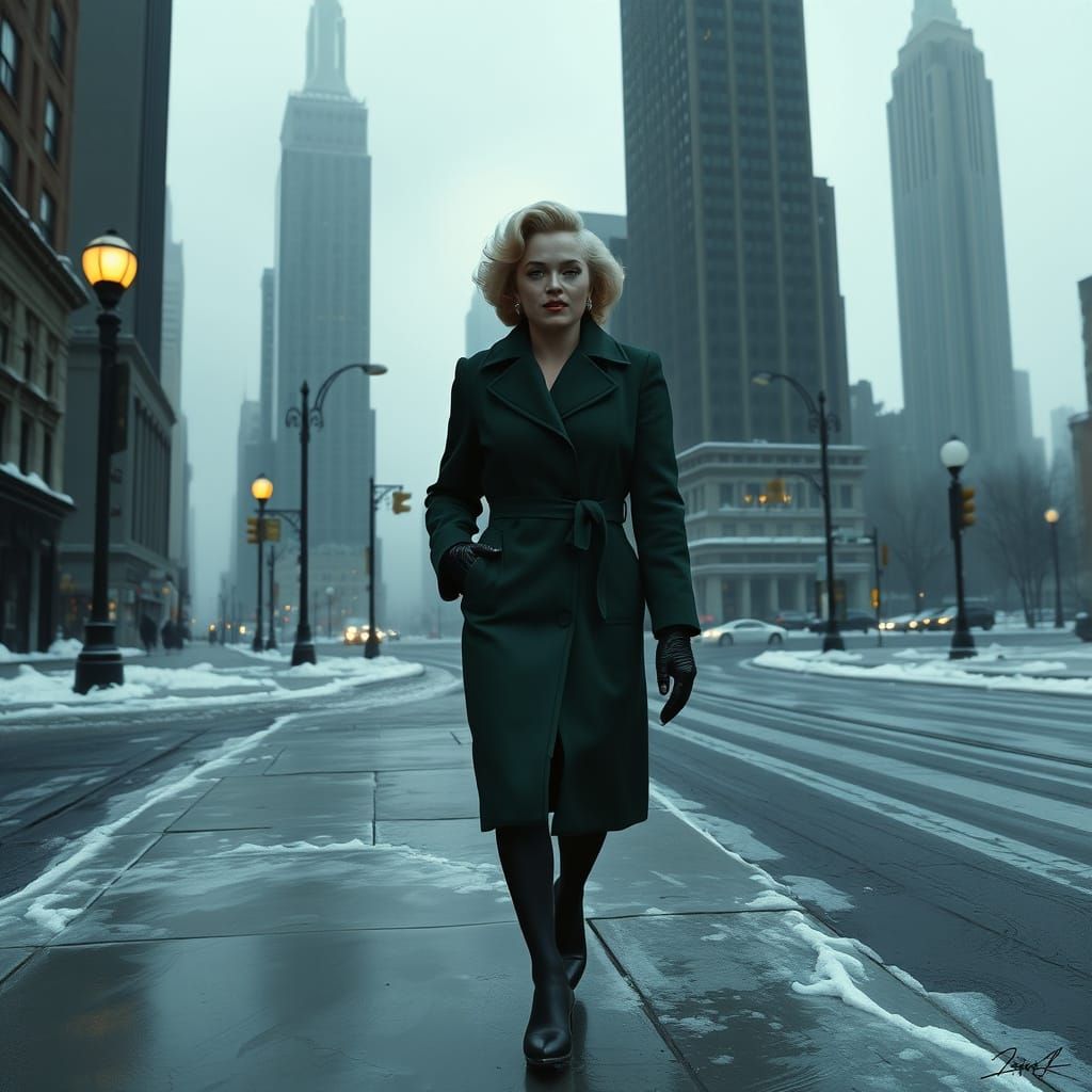 Marilyn Monroe in a Snowy New York City Street Scene
