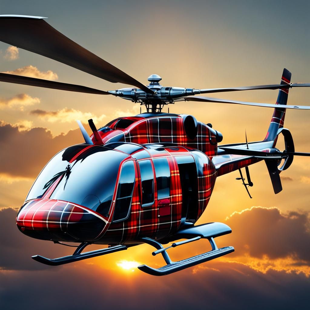 Tartan Helicopter in a Tartan Sky