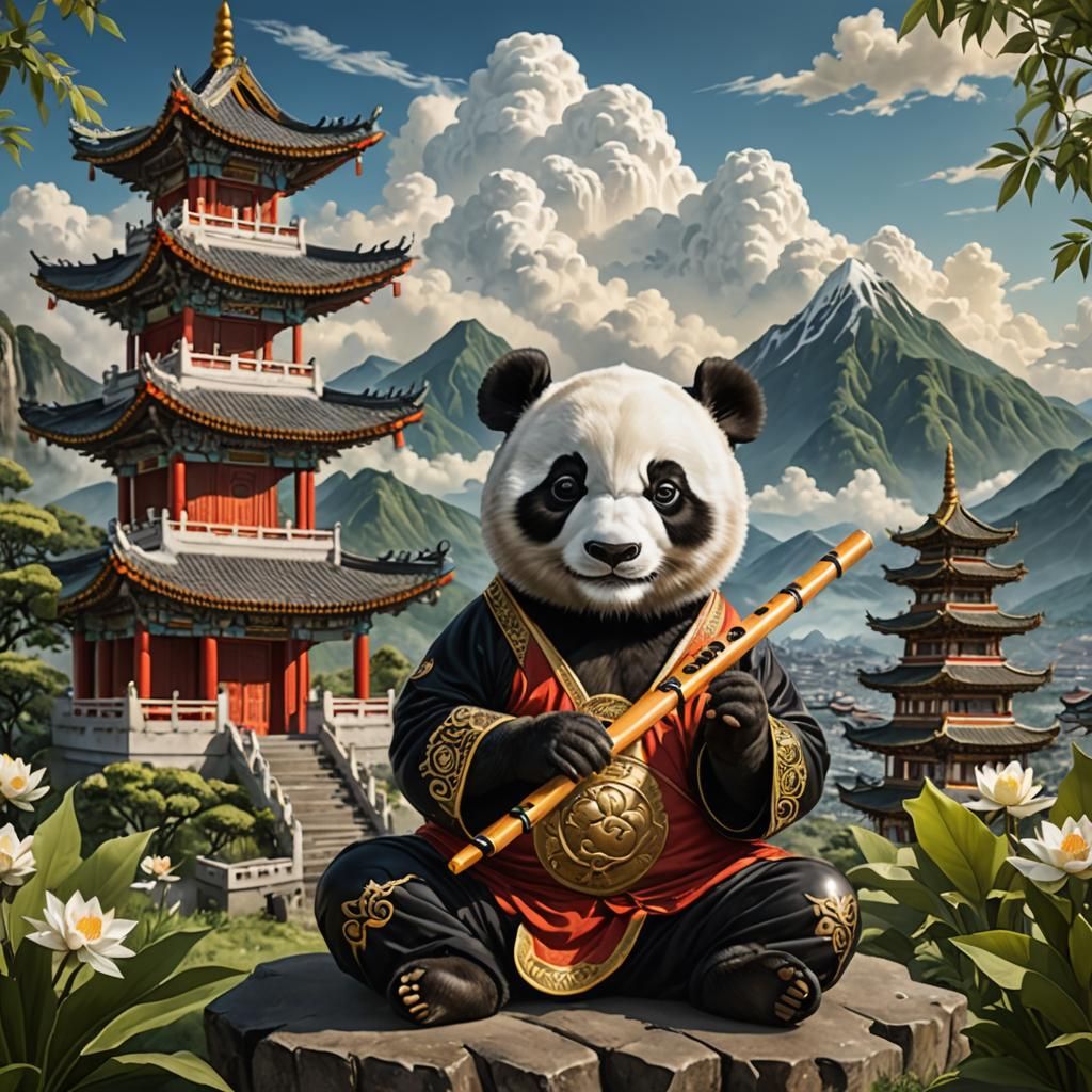 Li Pon Plays the Bamboo Flute Before the Drifting Cloud Budd...