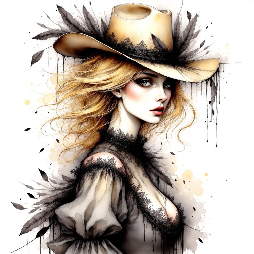 Elegant Gothic Ink Illustration of Svetlana Khodchenkova