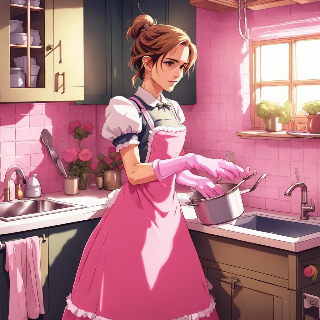 Futuristic Maid Emma Watson Cleans in a Chic Kitchen