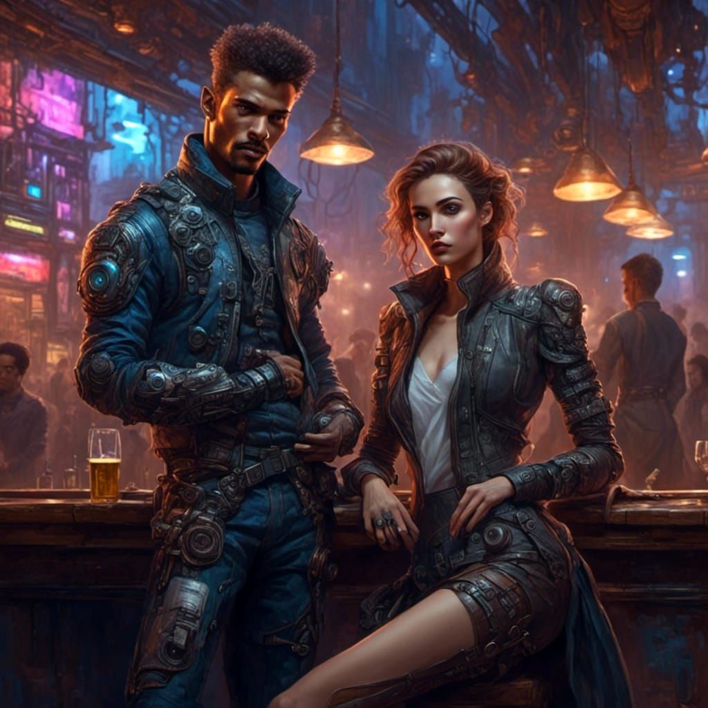 Cyberpunk Models in a Pub Scene