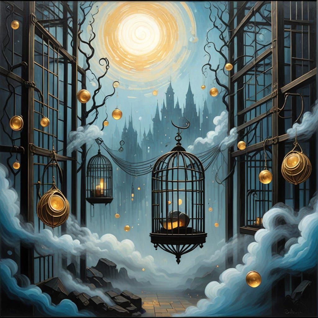 Surrealist Dreamscapes with Musical Notes in Ethereal Fog