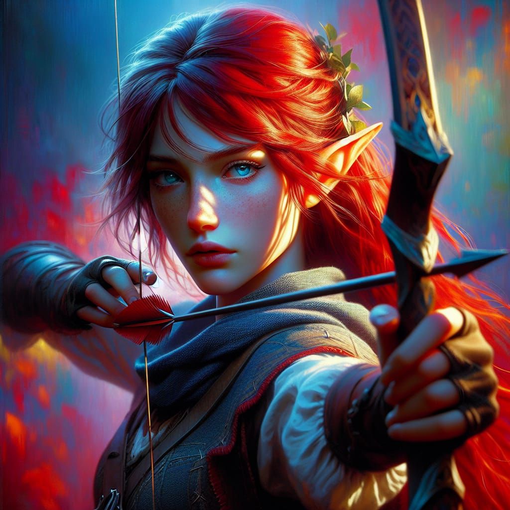 Hyperrealistic Elf Archer with Red Hair